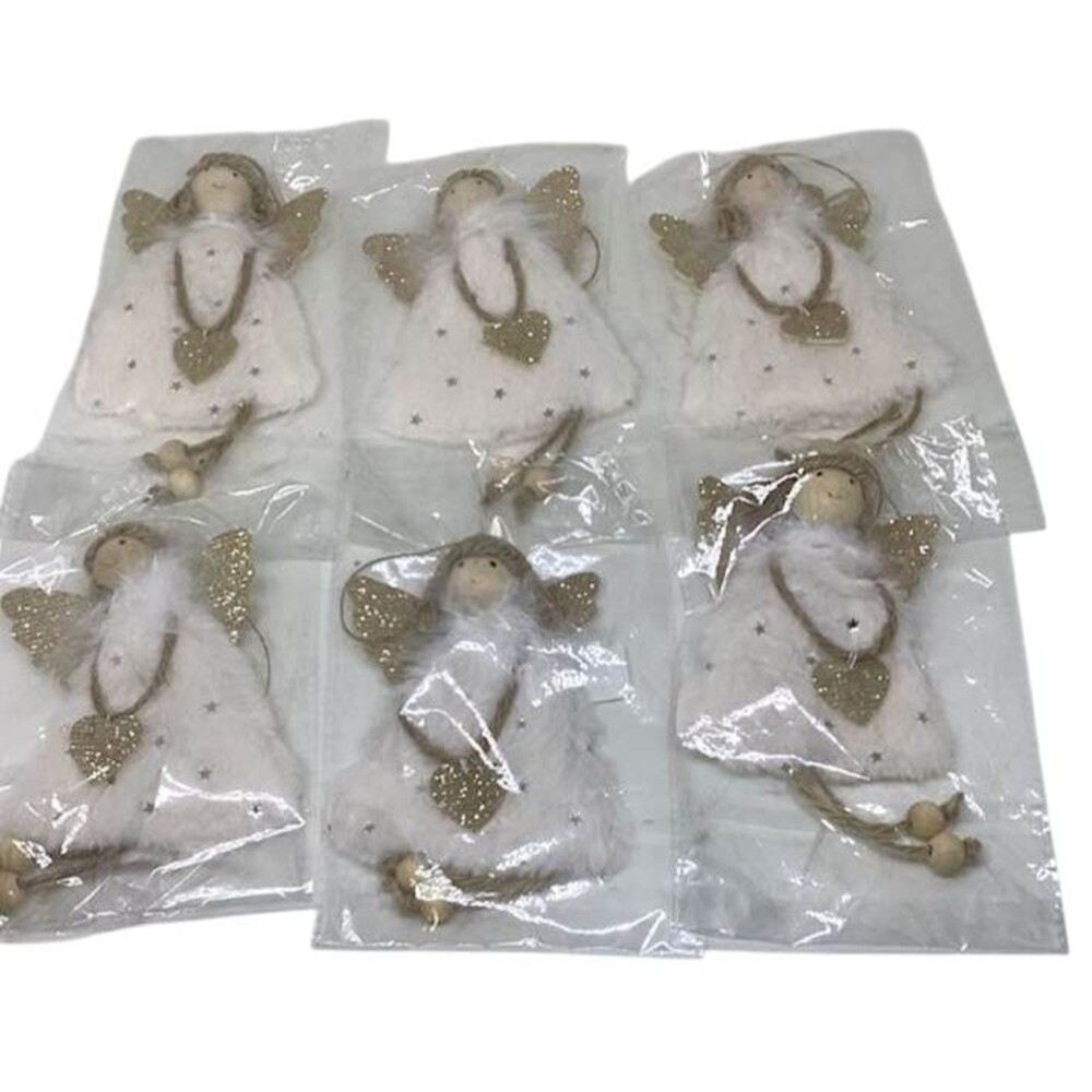 Christmas Angel Ornament Holiday Gold Wings Twine Legs Faux Fur Dress Lot 6 NEW